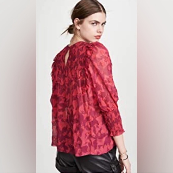 Joie Jamila Red Punk Silk Blouse Top Hibiscus Semi Sheer Size Small - Picture 2 of 14